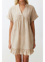 Trendyol Beige Wide Fit Mini Woven Ruffle Beach Dress