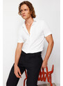 Trendyol White Regular Fit Short Sleeve Summer Textured Knitted Shirt