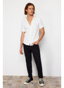 Trendyol White Regular Fit Short Sleeve Summer Textured Knitted Shirt
