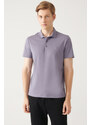 Avva Men's Lilac 100% Cotton Regular Fit 3 Button Roll-Up Polo T-shirt