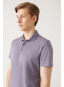 Avva Men's Lilac 100% Cotton Regular Fit 3 Button Roll-Up Polo T-shirt