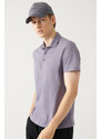 Avva Men's Lilac 100% Cotton Regular Fit 3 Button Roll-Up Polo T-shirt