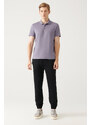 Avva Men's Lilac 100% Cotton Regular Fit 3 Button Roll-Up Polo T-shirt