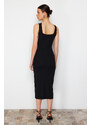 Trendyol Black Fitted/Body-Sitting Slit Square Collar Flexible Knitted Midi Dress