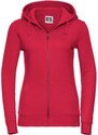 Red women's sweatshirt with hood and zipper Authentic Russell