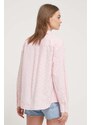 Košile s příměsí lnu Tommy Jeans růžová barva, relaxed, s klasickým límcem