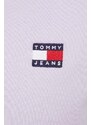 Bavlněná mikina Tommy Jeans dámská, fialová barva, s kapucí, s aplikací
