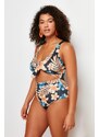 Trendyol Curve Blue Tropical Patterned Swimsuit with Tie Detail and Slimming Effect