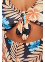 Trendyol Curve Blue Tropical Patterned Swimsuit with Tie Detail and Slimming Effect