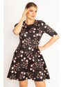 Şans Women's Plus Size Colorful Floral Dress With Ornamental Pockets And A Zipper At The Back