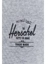 Bavlněná mikina Herschel pánská, šedá barva, s kapucí, s potiskem