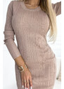 numoco basic Pohodlné dámské svetříkové šaty v barvě kávy s mlékem s krajkou na zádech 532-2