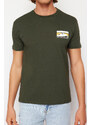 Trendyol Khaki Regular/Normal Fit Printed 100% Cotton Short Sleeve T-Shirt