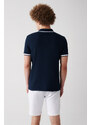Avva Men's Navy Blue 100% Cotton Marine Printed Regular Fit Polo Neck T-shirt