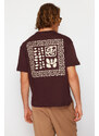 Trendyol Brown Relaxed Cut Back Patch Detail Printed 100% Cotton T-shirt