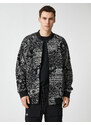 Koton Bomber Jacket with Snap Buttons, Shawl Pattern, Zipper Detail