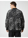 Koton Bomber Jacket with Snap Buttons, Shawl Pattern, Zipper Detail