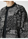 Koton Bomber Jacket with Snap Buttons, Shawl Pattern, Zipper Detail