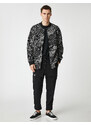 Koton Bomber Jacket with Snap Buttons, Shawl Pattern, Zipper Detail