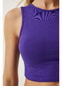 Happiness İstanbul Women's Purple Barbell Neck Crop Knitted Blouse