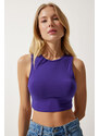 Happiness İstanbul Women's Purple Barbell Neck Crop Knitted Blouse