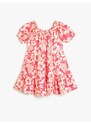 Koton Floral Linen Dress with Balloon Sleeves Tiered