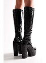 Shoeberry Women's Stuntin Black Crease Patent Leather Platform Heels Black Crease Patent Leather.
