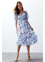 Trendyol Blue Floral Skater Chiffon Maxi Woven Dress