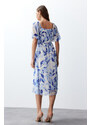 Trendyol Blue Floral Skater Chiffon Maxi Woven Dress