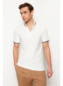 Trendyol White Regular/Normal Fit Color Block Textured Polo Neck T-shirt