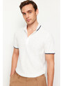 Trendyol White Regular/Normal Fit Color Block Textured Polo Neck T-shirt