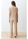 Trendyol Beige Ribbed Collar Detailed Knitted Pajamas Set