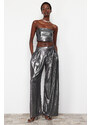 Trendyol Anthracite Wide Leg Knitted Glitter Trousers