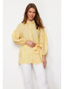 Trendyol Yellow Striped Belted Balloon Back of the Sleeves Long Woven Shirt