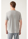 Avva Men's Gray Crew Neck 100% Cotton Special Boxed Short Sleeve Pajamas Set