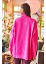 Olalook Women's Fuchsia Soft Textured Oversized Sweater with Side Buttons