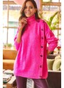 Olalook Women's Fuchsia Soft Textured Oversized Sweater with Side Buttons