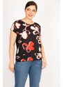 Şans Women's Black Plus Size Front Patterned Blouse