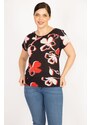 Şans Women's Black Plus Size Front Patterned Blouse