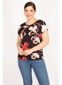 Şans Women's Black Plus Size Front Patterned Blouse