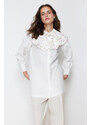 Trendyol Ecru Large Embroidered Baby Collar Cotton Woven Shirt