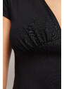Trendyol Black Deep V-Neck Fitted Short Sleeve Stretchy Knitted Blouse