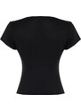 Trendyol Black Deep V-Neck Fitted Short Sleeve Stretchy Knitted Blouse