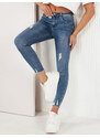 BASIC MODRÉ SKINNY DŽÍNY S ODĚRKAMI VERDI Denim vzor