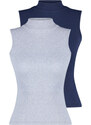Trendyol Navy Blue-Grey Melange 2-Pack Fitted Ribbed Stretch Knit Blouse