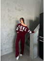 Laluvia Burgundy Brooklyn 1970 Printed Tracksuit Set