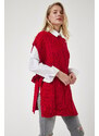 Happiness İstanbul Women's Red Tie Detailed Oversize Knitwear Sweater