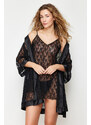 Trendyol Black Lace Floral Knitted Nightshirt