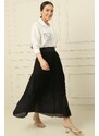 By Saygı Thick Elastic Waist 3 Layer Lined Chiffon Long Skirt