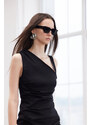 Trendyol Limited Edition Black Body-Fitting Asymmetrical Neck Detailed Woven Midi Dress